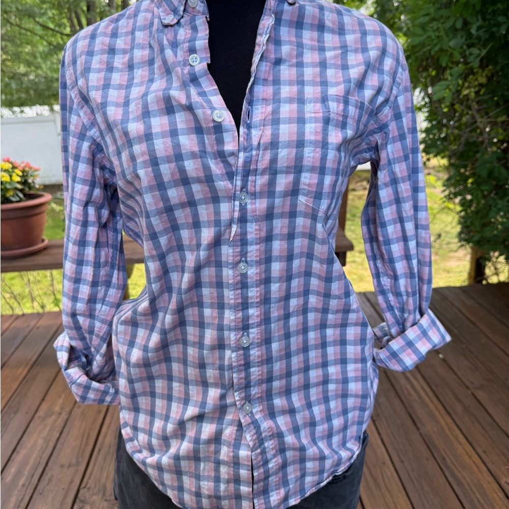 J. Crew Pink and‎ Blue Plaid Cotton Button-Down